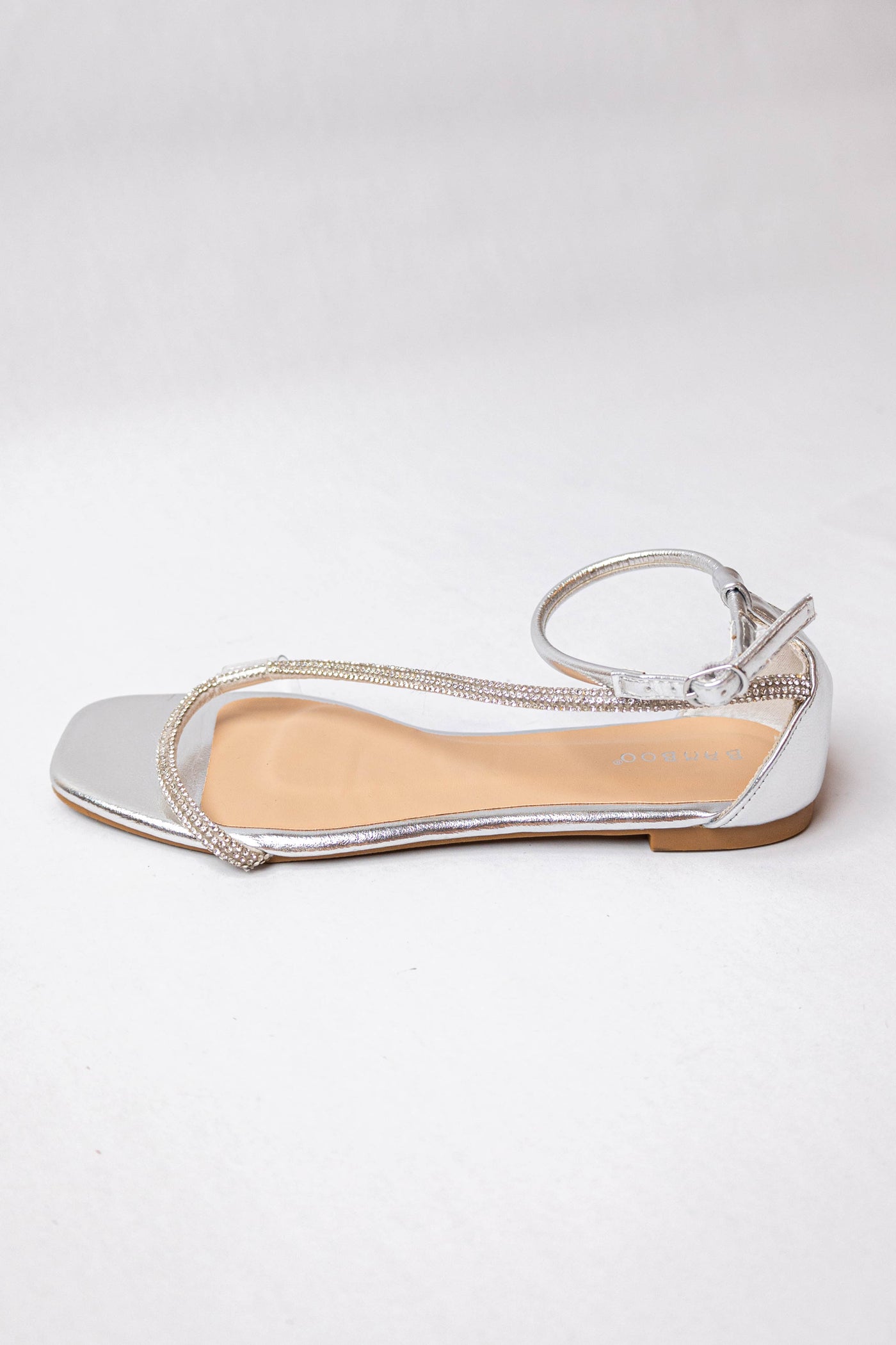 Metallic Silver Asymmetrical Rhinestone Sandal