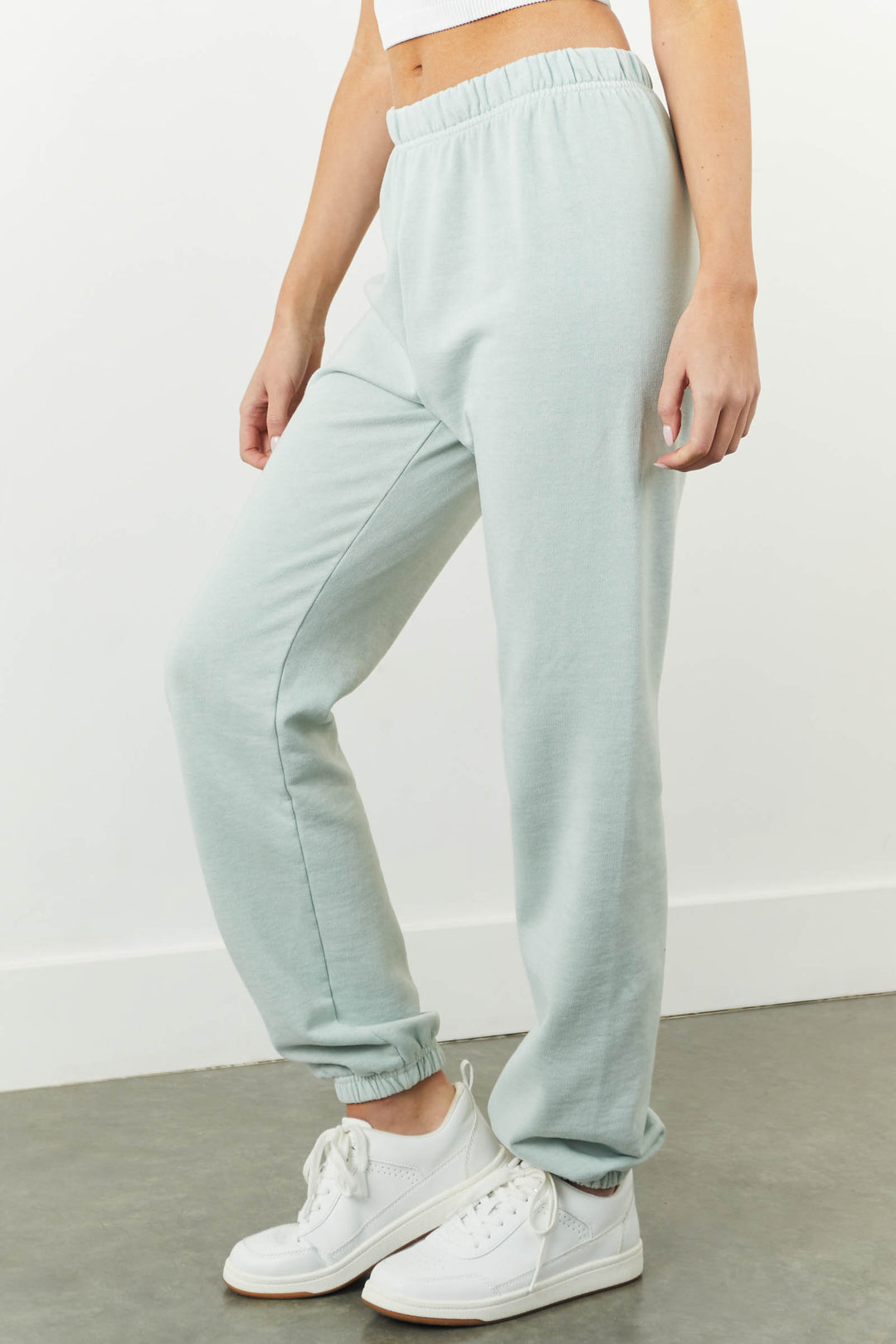 Mint Fleece Lined Solid Cotton Sweatpants & Lime Lush