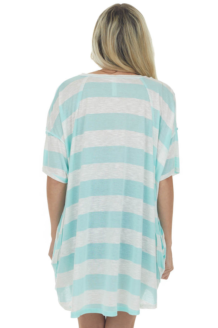 Mint and Ivory Striped Oversized Top with Pockets