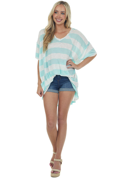 Mint and Ivory Striped Oversized Top with Pockets