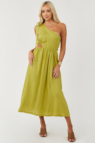 Moss Green One Shoulder Waist Cut Out Maxi Dress