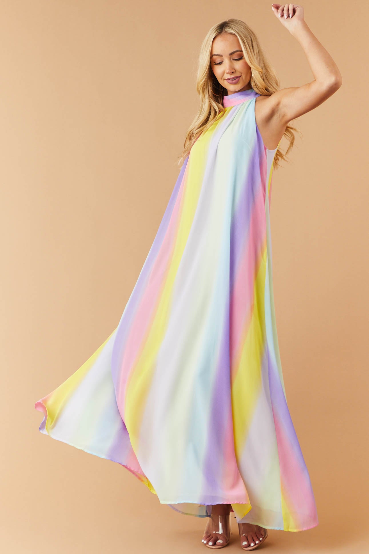 Multicolor Halter Neck Maxi Dress