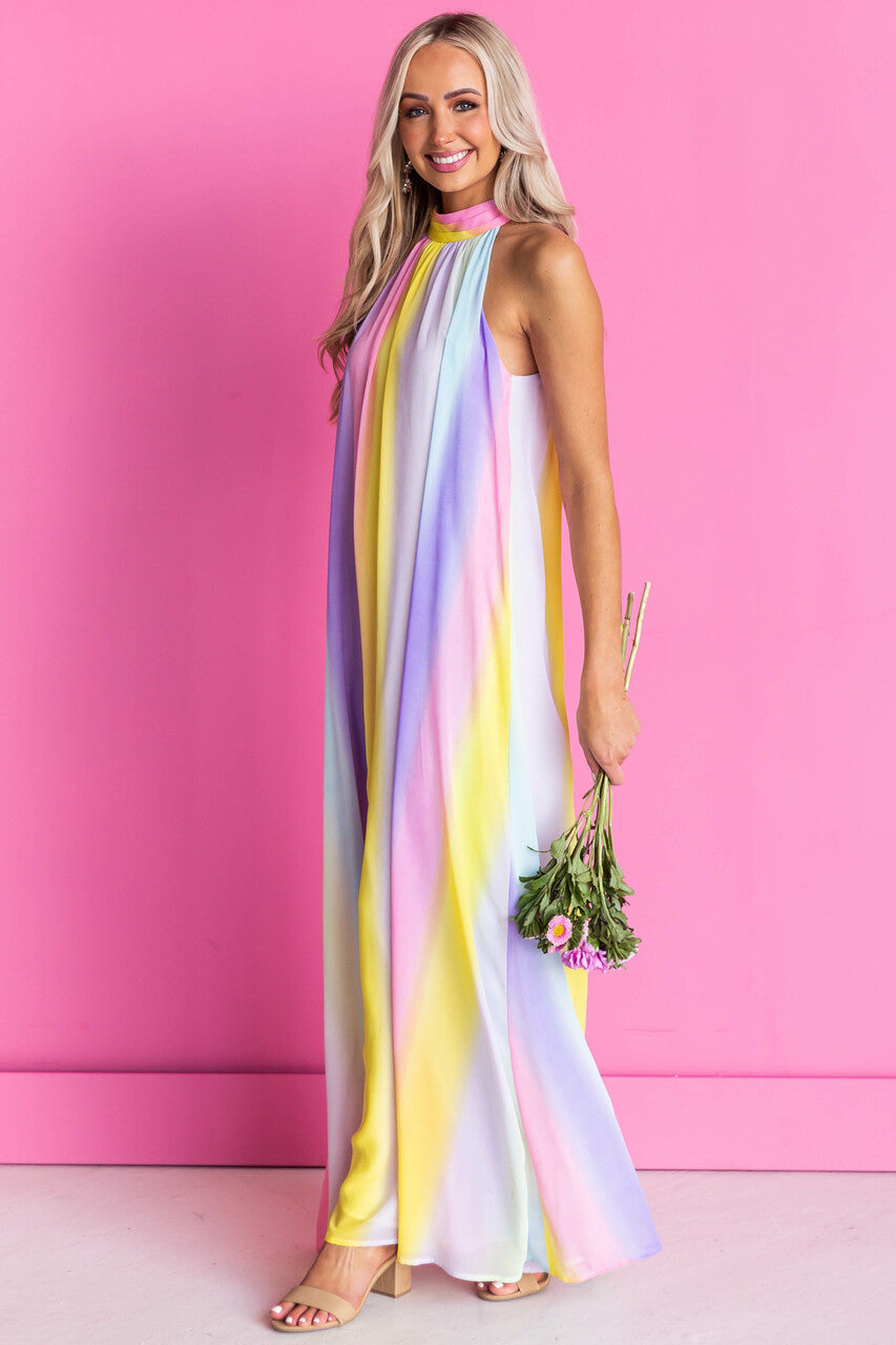Multicolor Halter Neck Maxi Dress