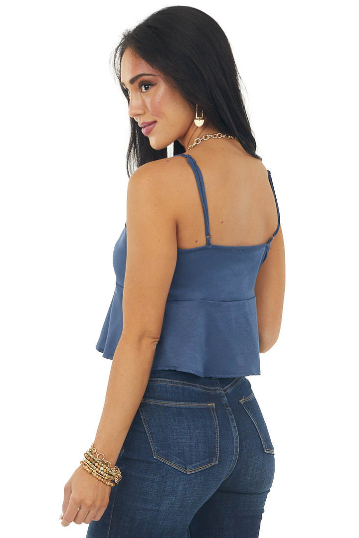 Navy Sleeveless Front Tie Cropped Camisole