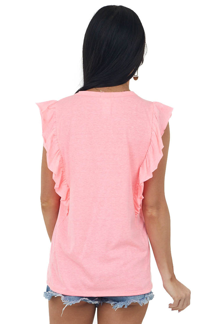 Neon Pink Ruffle Sleeve Knit Top with Pocket