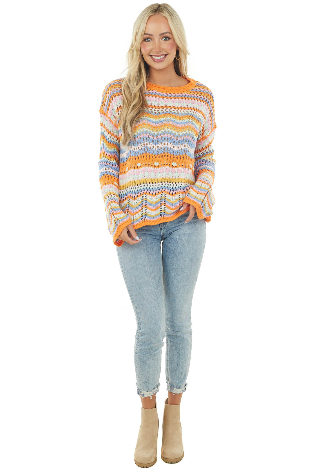 Neon Tangerine Abstract Multicolor Knit Sweater & Lime Lush