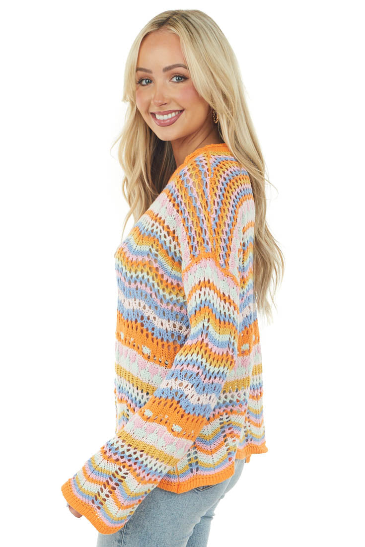 Neon Tangerine Abstract Multicolor Knit Sweater
