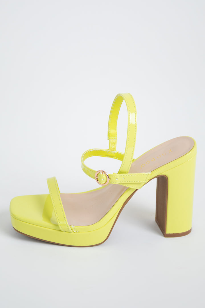 Neon Yellow Square Toe Platform High Heels