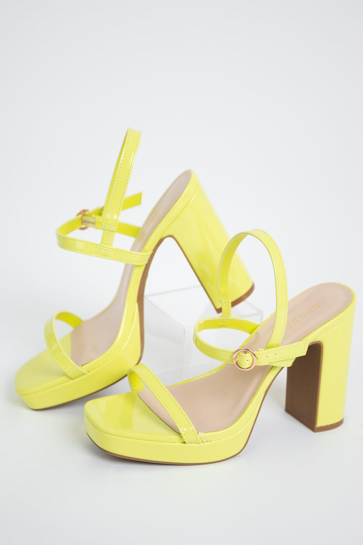 Neon Yellow Square Toe Platform High Heels