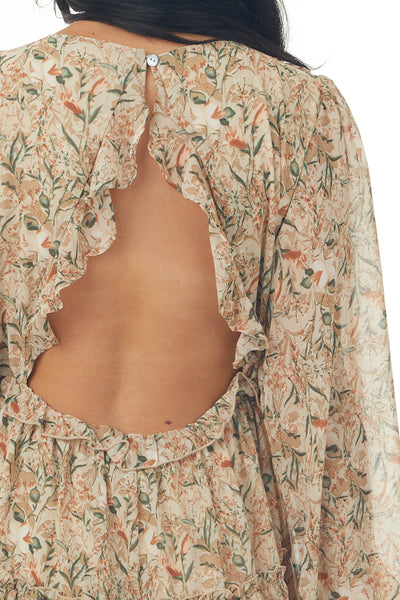 Nude Floral Print Mini Dress with Open Back