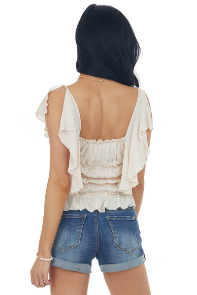 Nude Frill Ruched Flutter Sleeve Bodysuit