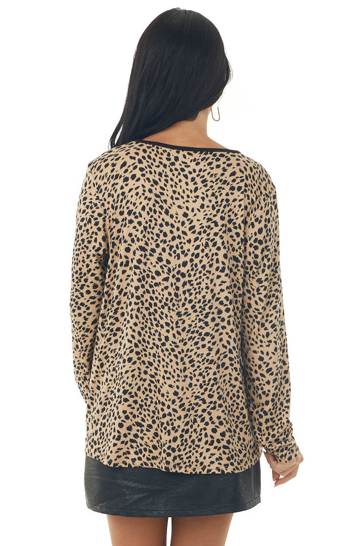 Nude Leopard Print Cold Shoulder Knit top