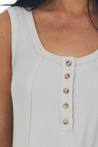 Oatmeal Henley Flowy Ribbed Knit Tank Top