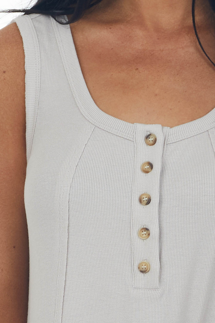 Oatmeal Henley Flowy Ribbed Knit Tank Top