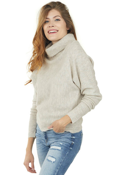 Oatmeal Long Dolman Sleeve Cowl Neckline Sweater