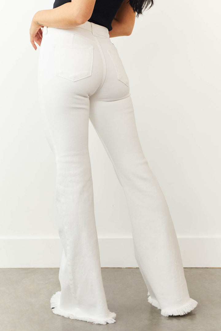 Off White Button Fly High Rise Flare Jeans