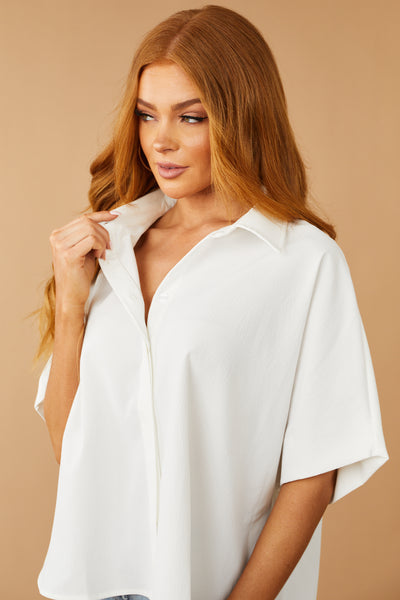 Off White Button Up Oversized Woven Top