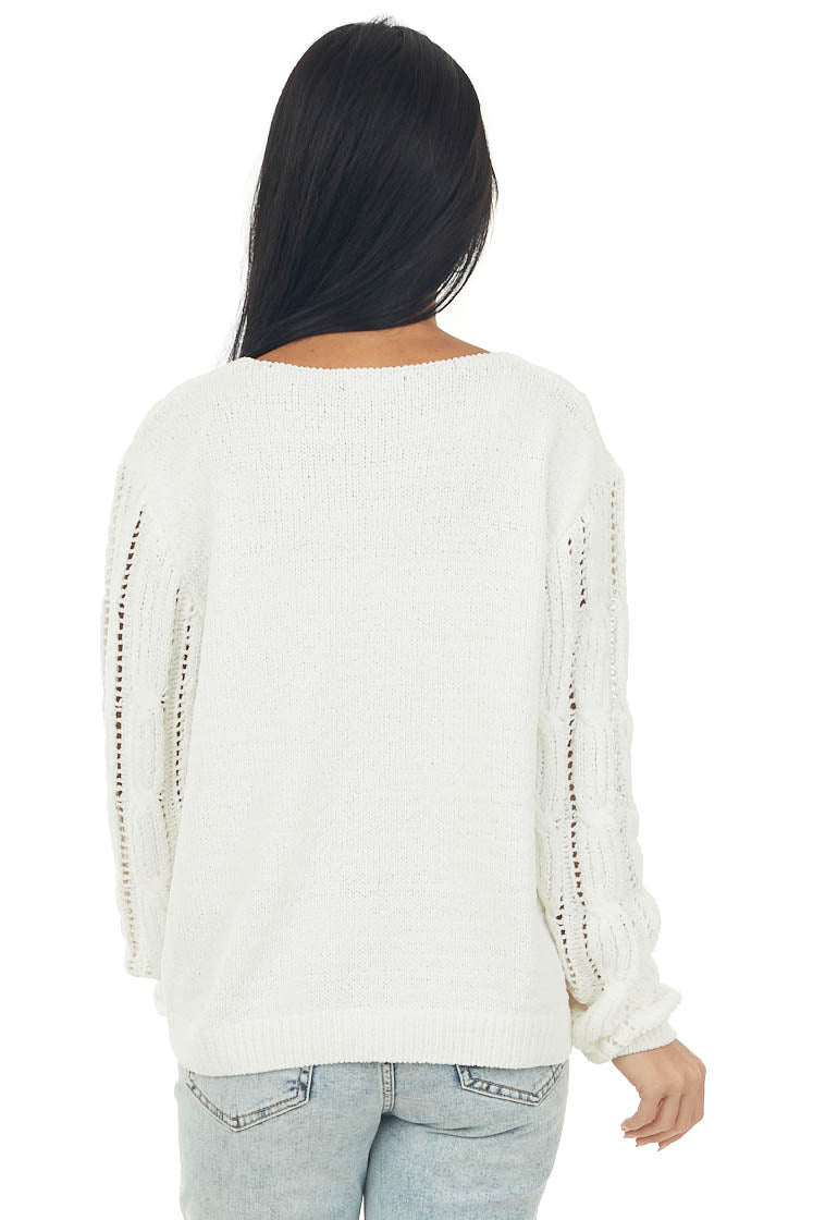 Off White Chenille Loose Cable Knit Sweater