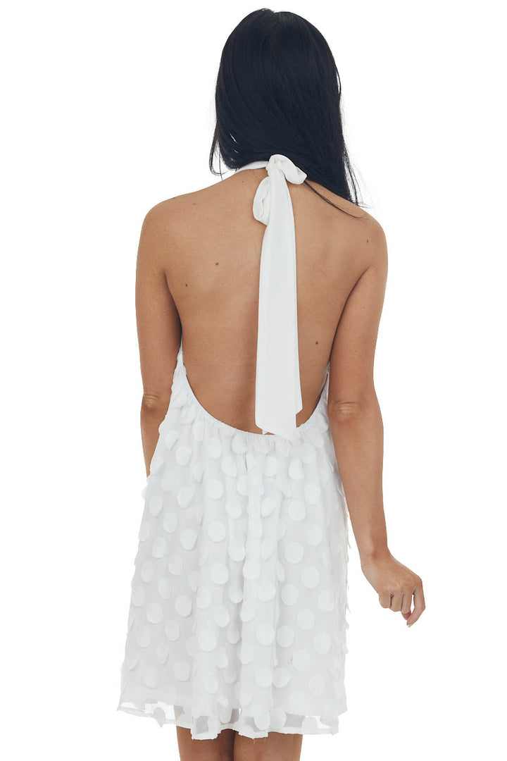 Off White Circle Textured Backless Short Dress