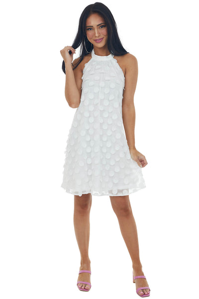Off White Circle Textured Backless Short Dress
