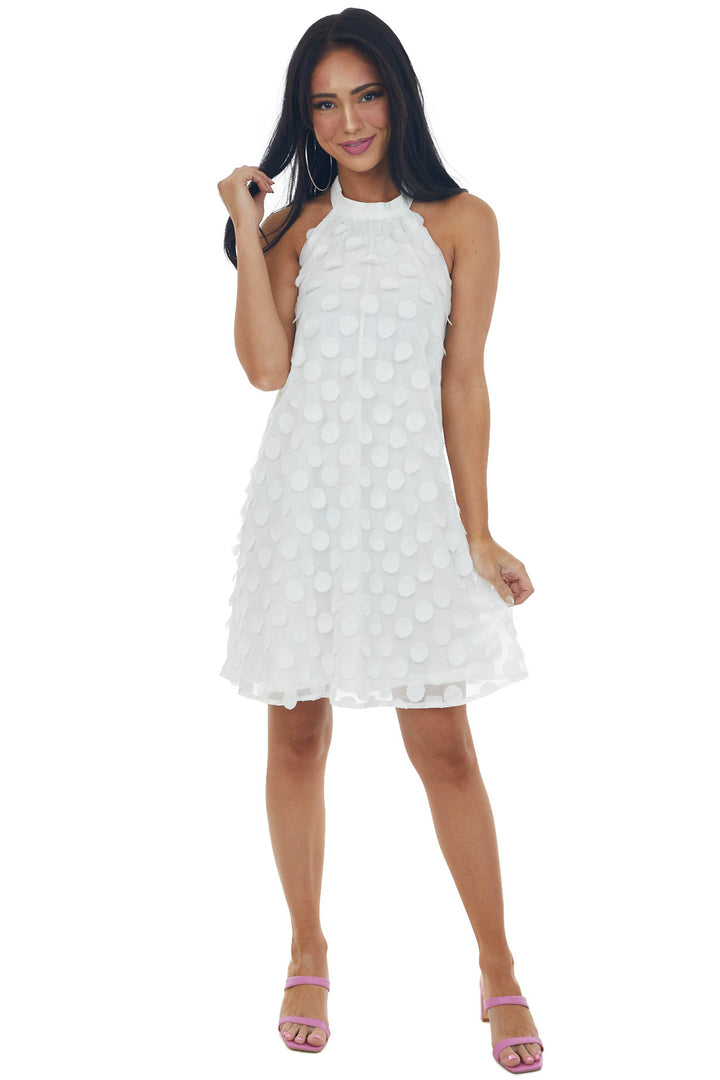 Off White Circle Textured Backless Short Dress
