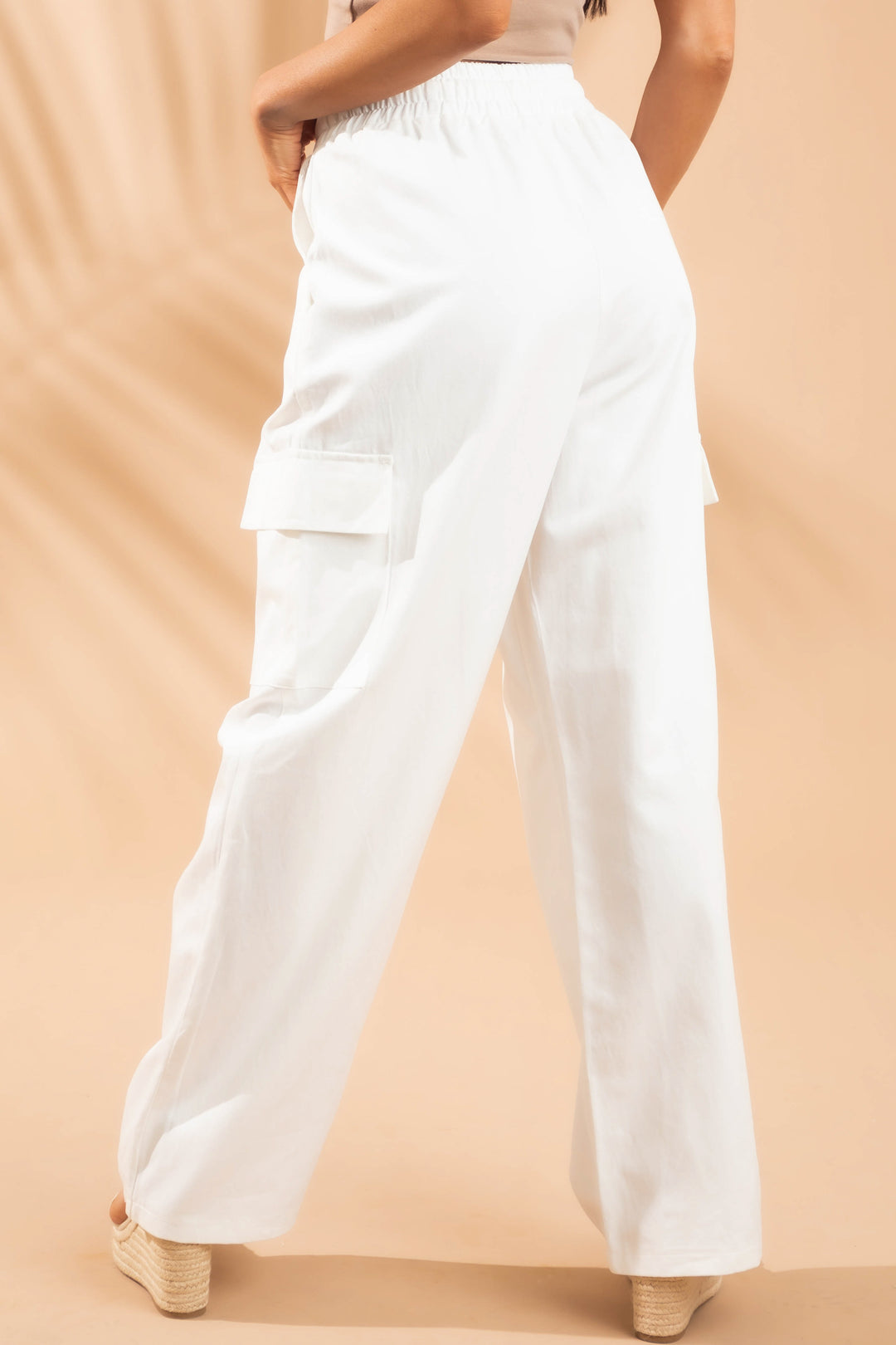 Off White Waist Wide Cargo Pants | Lime Lush