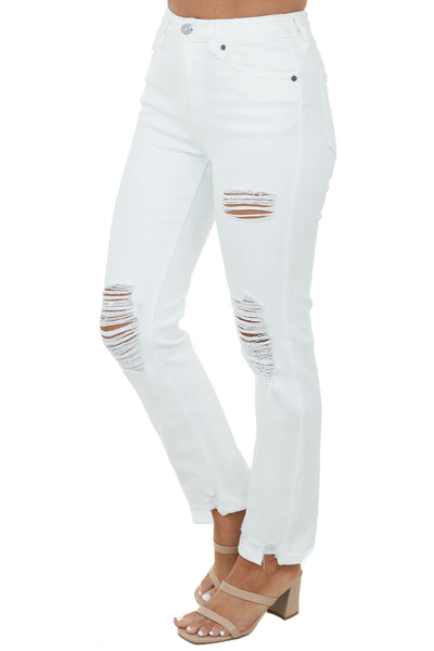 Off White High Rise Distressed Straight Jeans