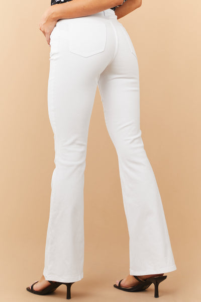 Off White High Rise Flare Jeans with Zipper Fly