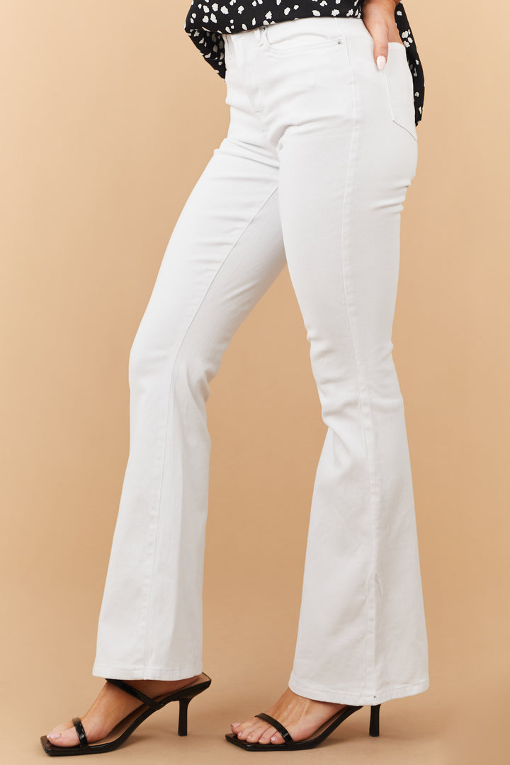 Off White High Rise Flare Jeans with Zipper Fly
