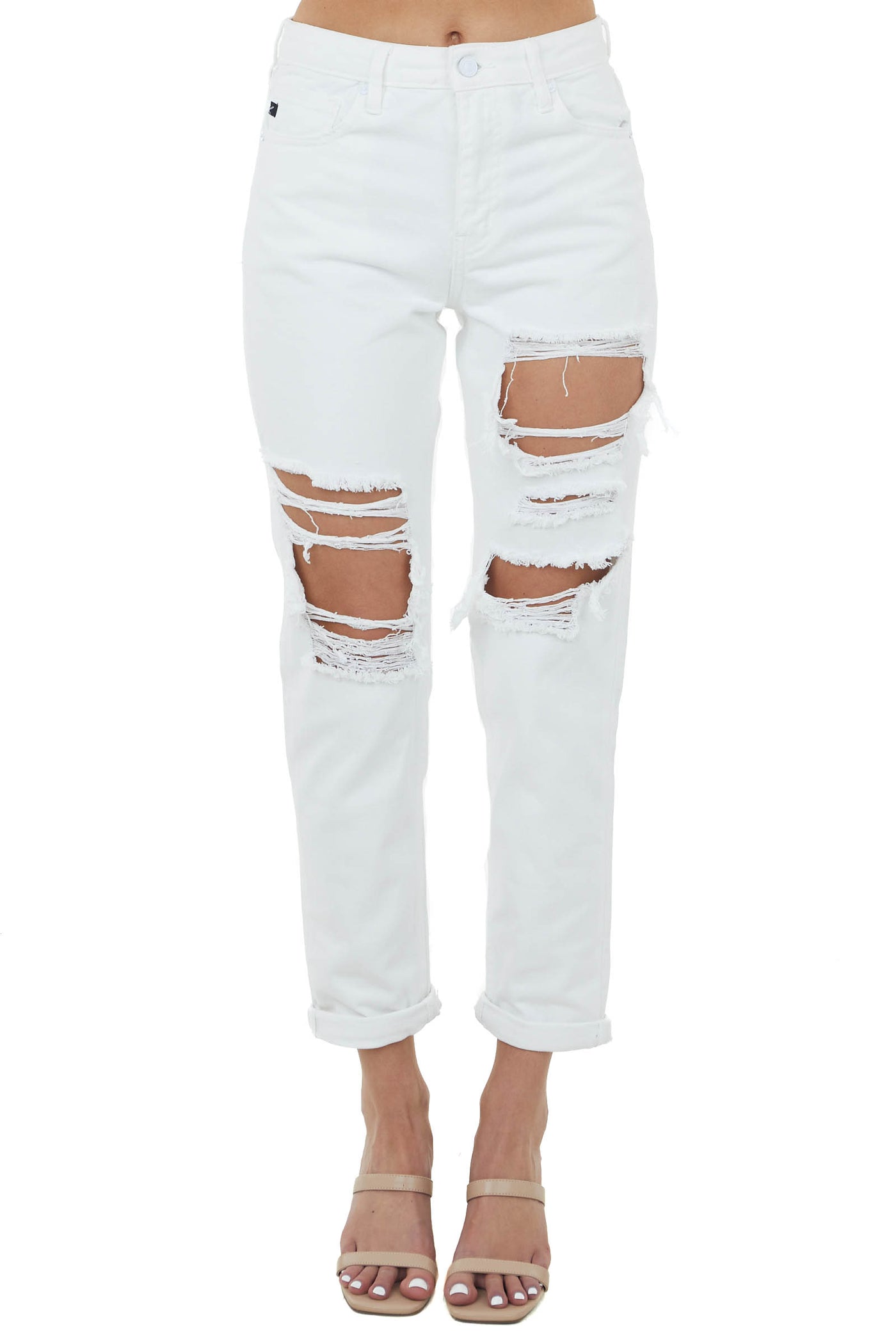 Off White High Rise Heavily Distressed Denim Jeans