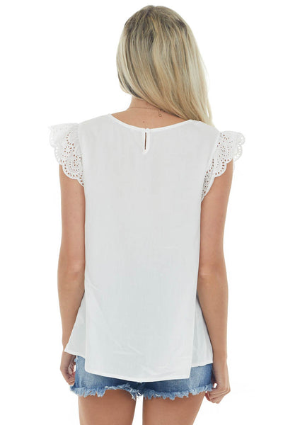 Off White Lace Cap Sleeve Babydoll Blouse
