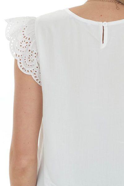 Off White Lace Cap Sleeve Babydoll Blouse