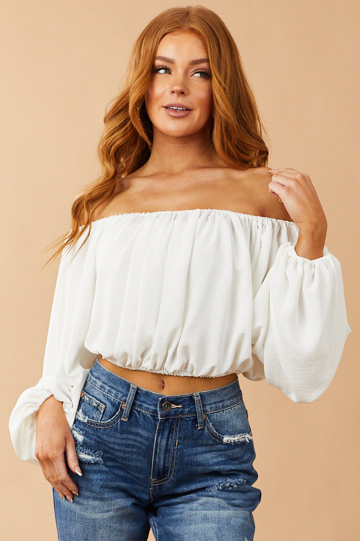 Off White Off Shoulder Bubble Sleeve Blouse & Lime Lush
