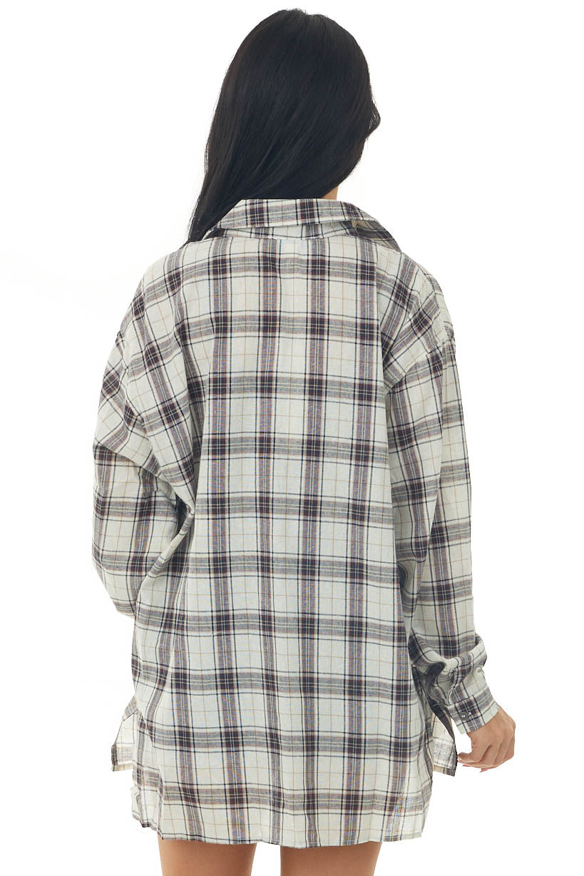 Off White Plaid Front Knot Button Down Shirt