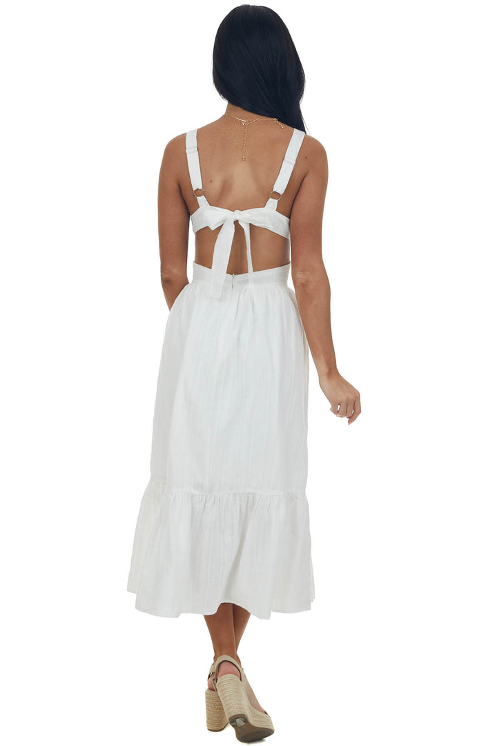 Off White Sleeveless Plunging V Neck Midi Dress