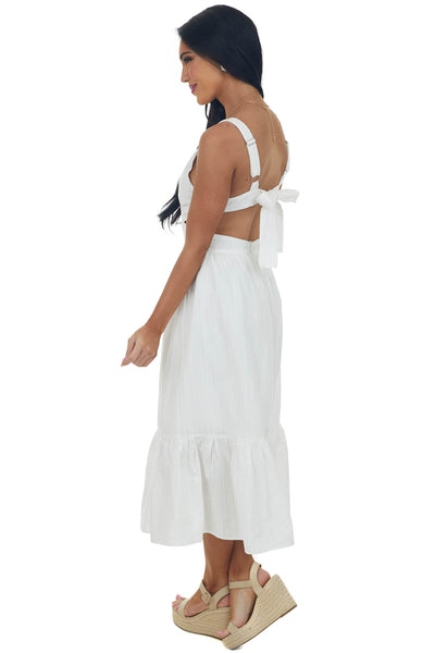 Off White Sleeveless Plunging V Neck Midi Dress