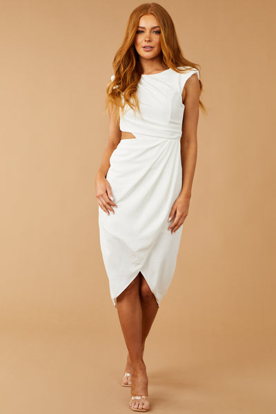 Off White Sleeveless Side Cut Out Wrap Short Dress