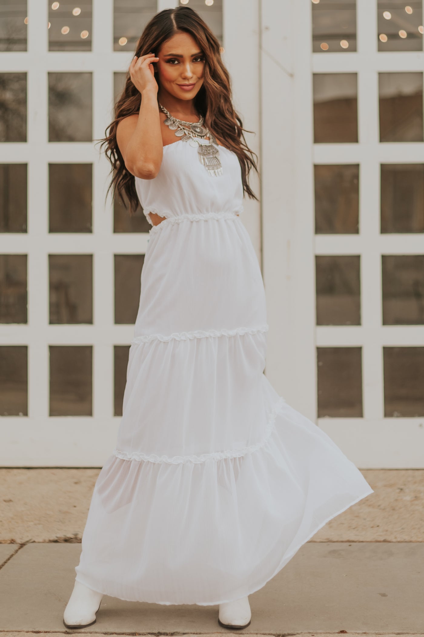 She+Sky Off White Strapless Maxi Dress with Side Cut Outs | Lime Lush