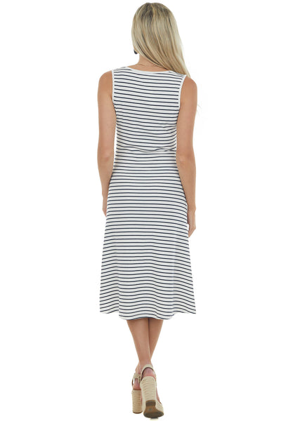 Off White Striped Sleeveless Knit Midi Dress
