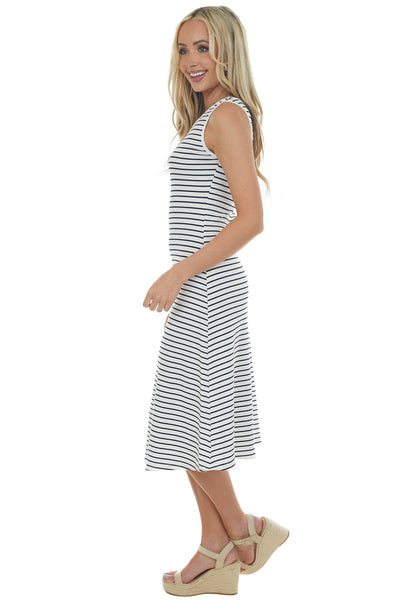 Off White Striped Sleeveless Knit Midi Dress