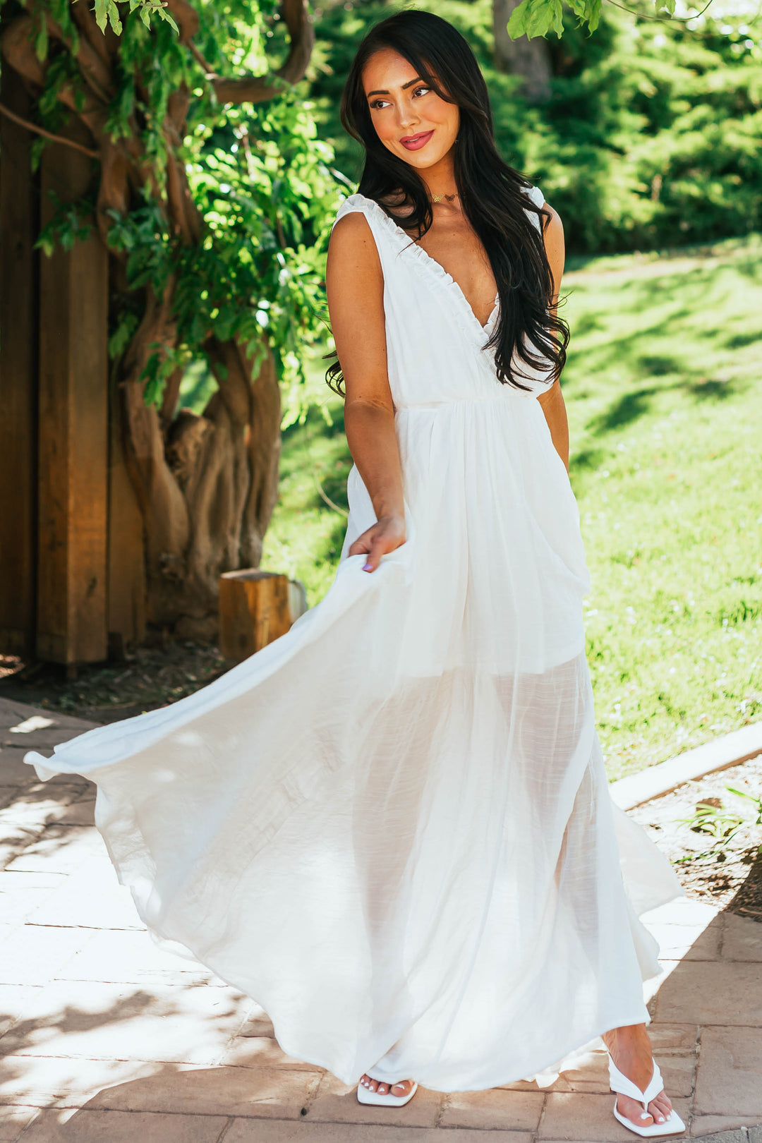 Off White Surplice Maxi Dress with Deep Side Slit | Lime Lush