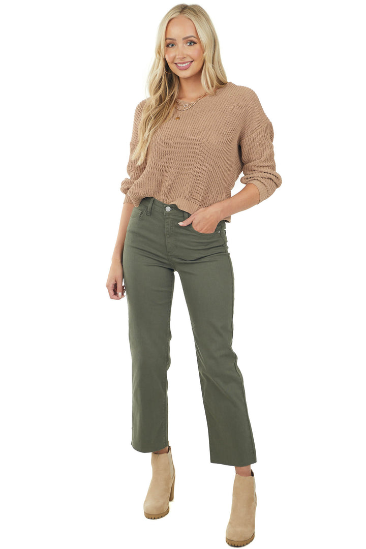 Olive High Rise Cropped Straight Jeans