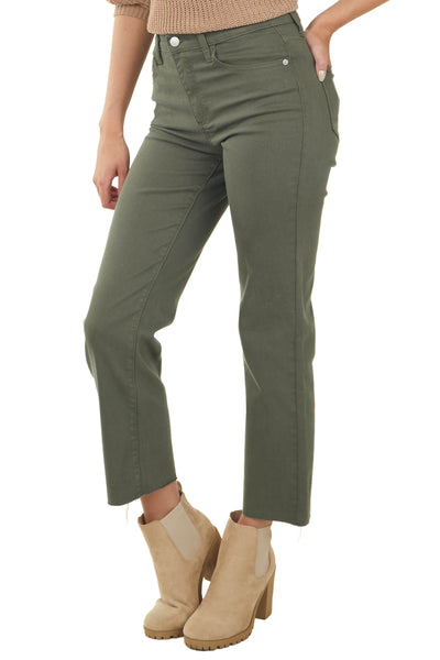 Olive High Rise Cropped Straight Jeans