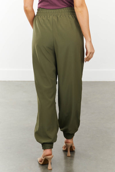 Olive Woven Drawstring Joggers with Pockets