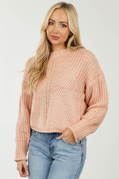 Pale Coral Long Sleeve High Neckline Sweater