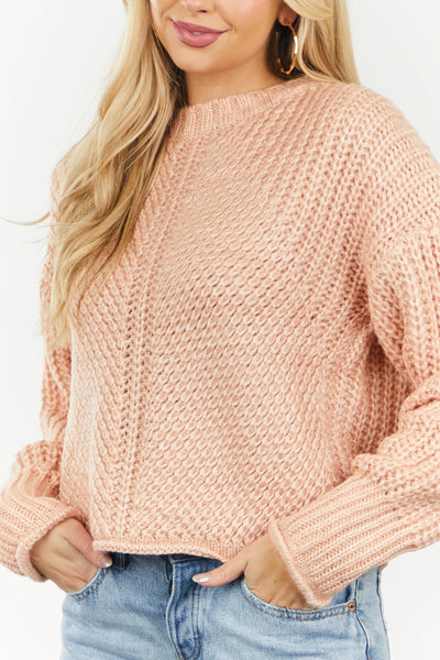 Pale Coral Long Sleeve High Neckline Sweater