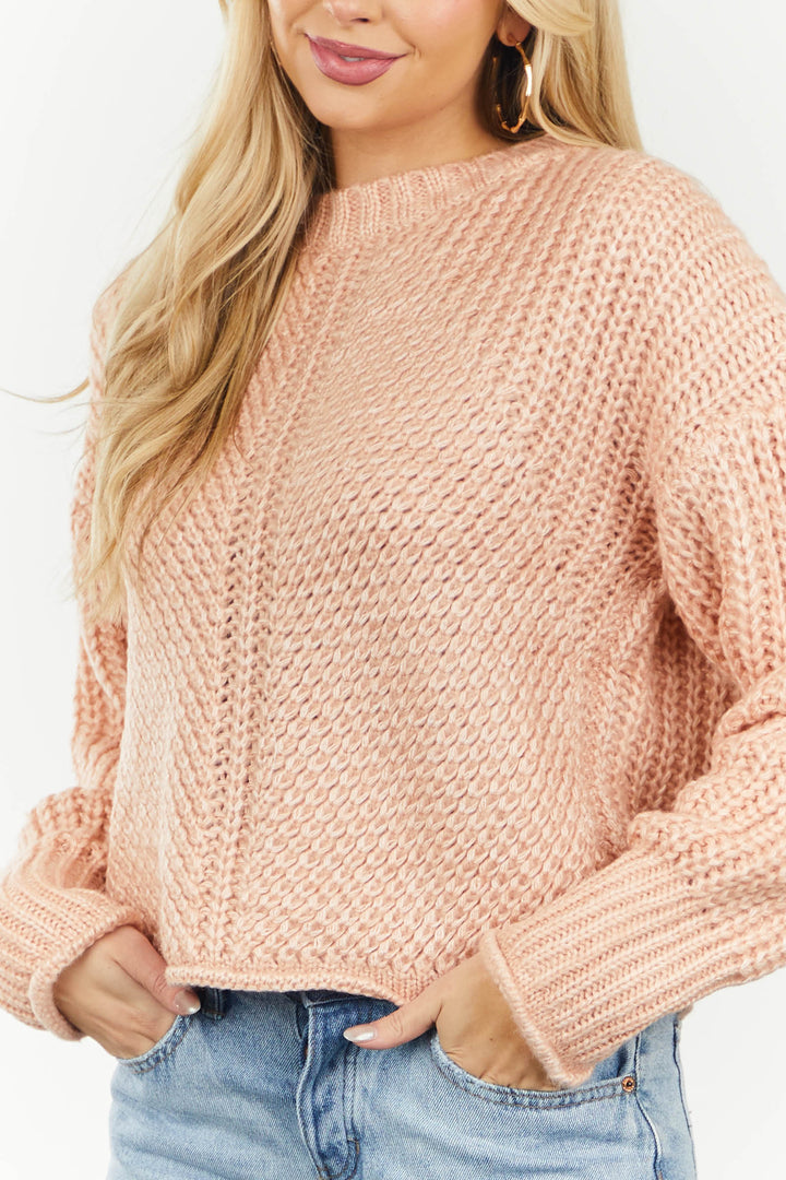Pale Coral Long Sleeve High Neckline Sweater
