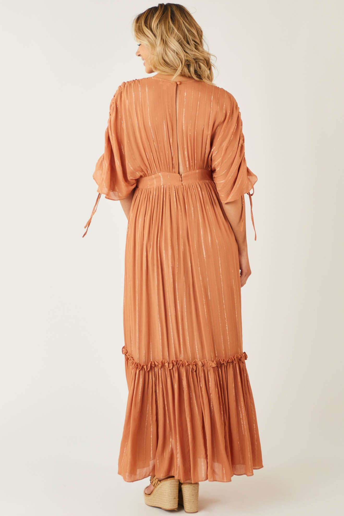 Pale Sandstone Metallic Threaded Woven Maxi Dress