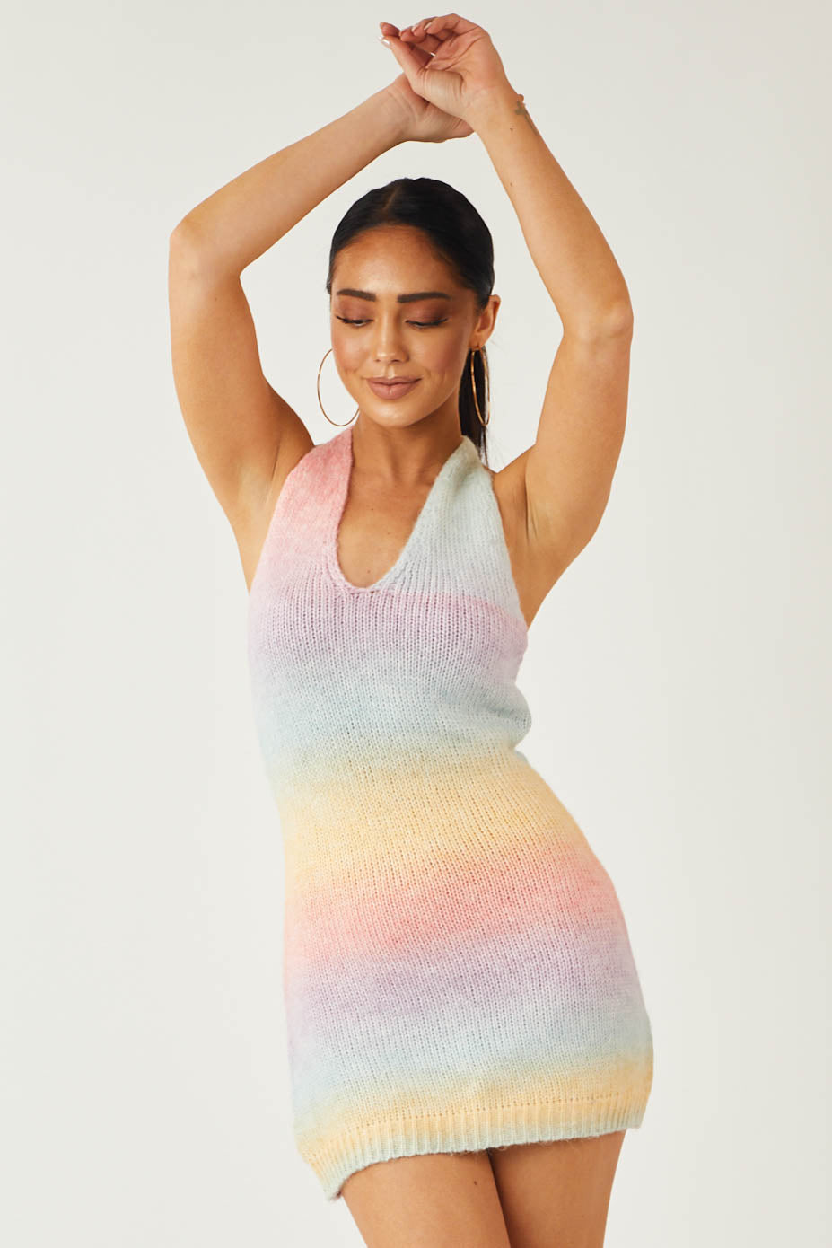 Pastel Rainbow Ombre Halter Mini Dress