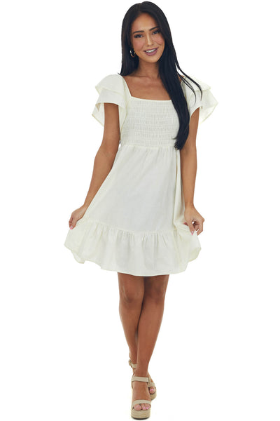 Pastel Yellow Smocked Babydoll Ruffle Dress